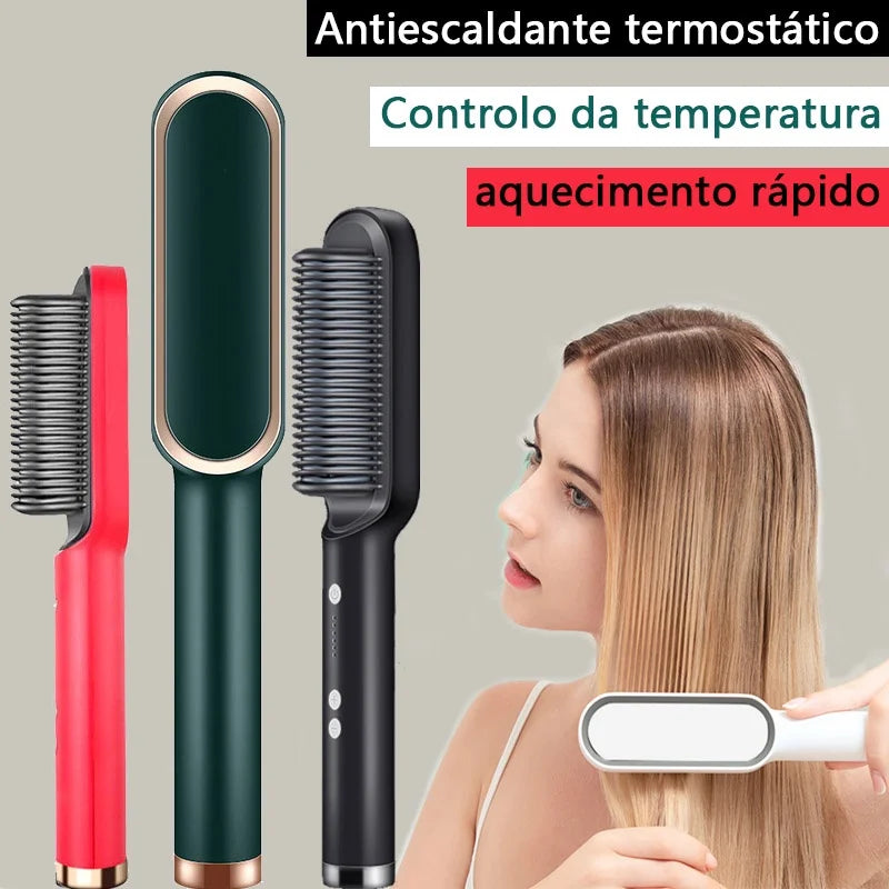 Escova de alisamento de cabelo multifuncional: pente elétrico aquecimento durável uso úmido e seco